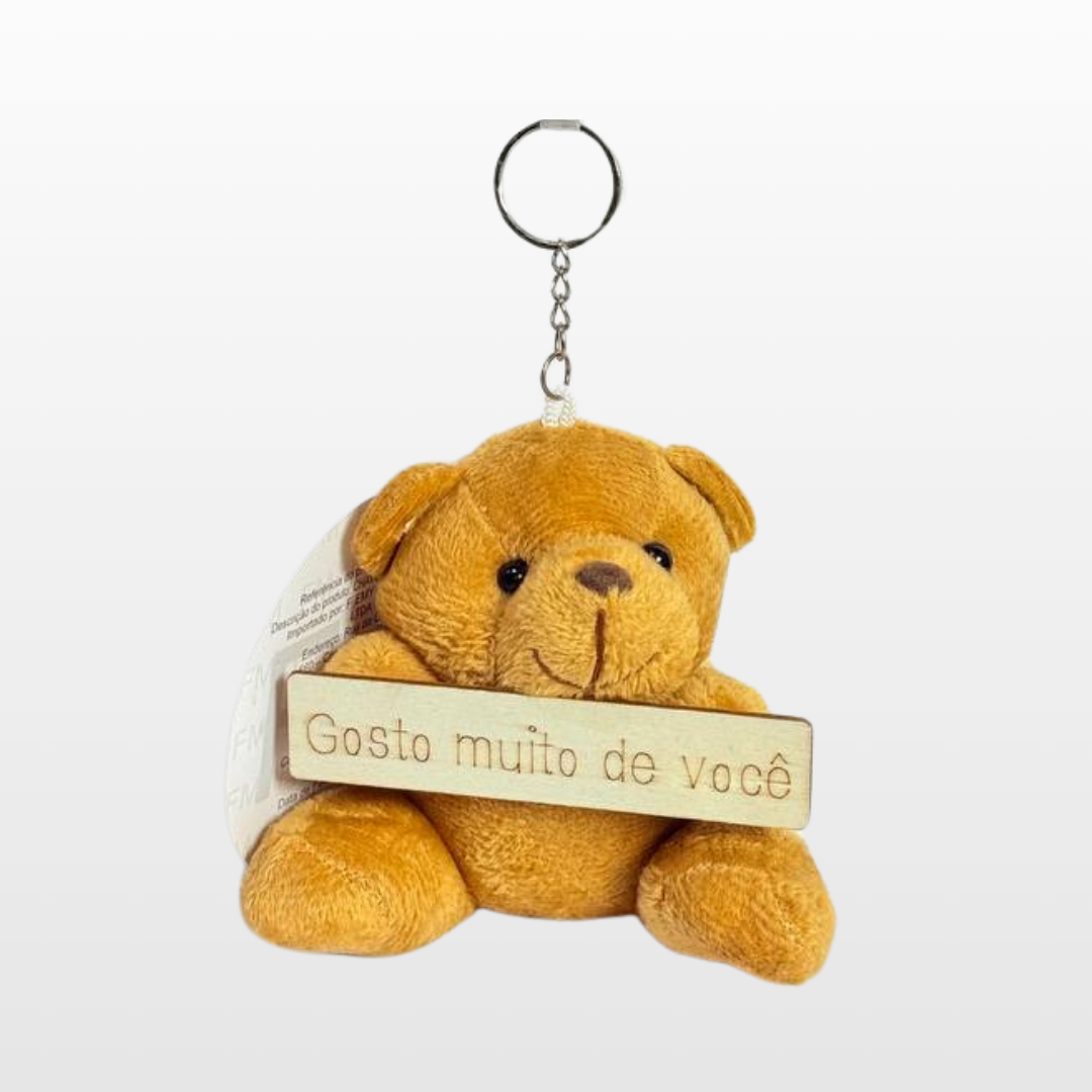 Urso agarradinho com placa GOSTO MUITO DE VOC