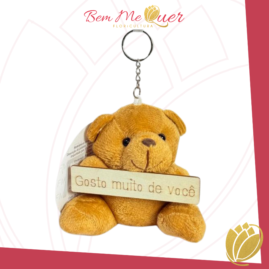 Urso agarradinho com placa GOSTO MUITO DE VOC