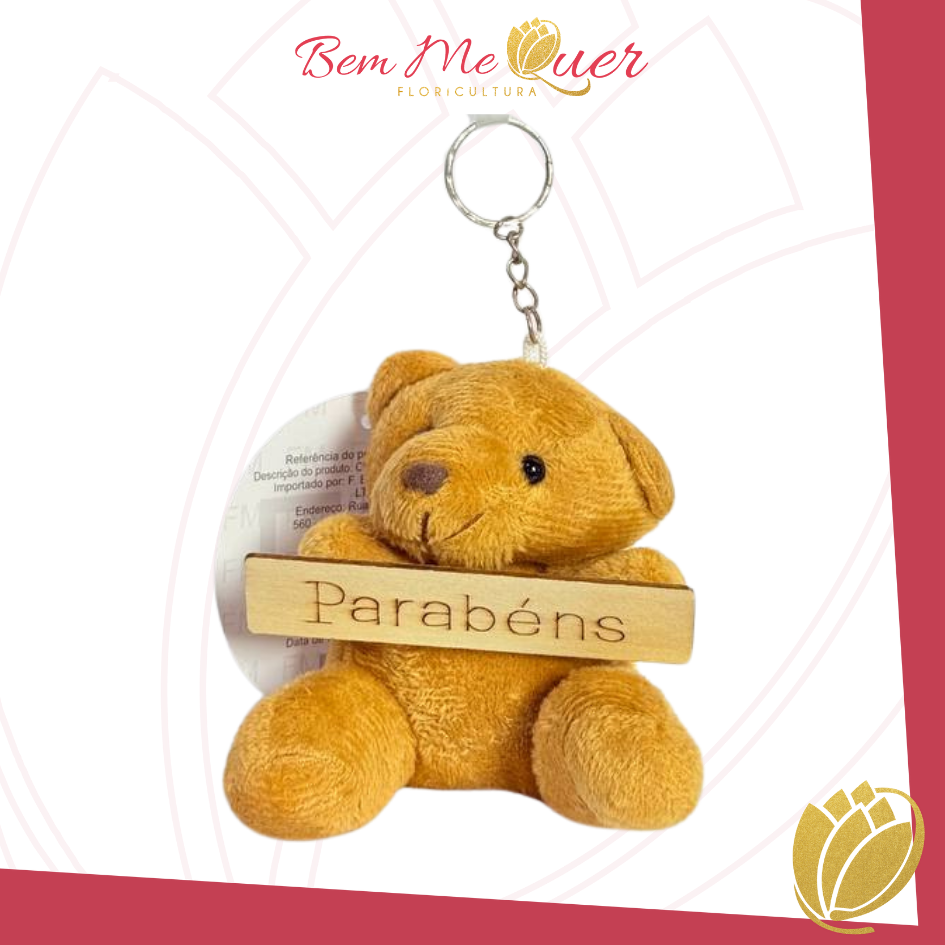 Urso agarradinho com placa PARABNS