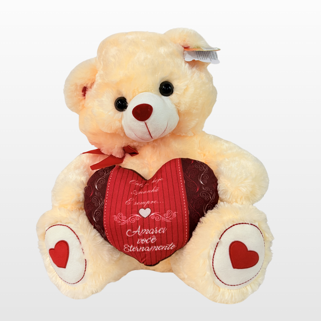 Urso creme com corao FE7130